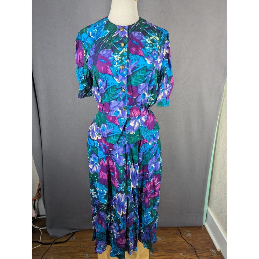 Jeffrey & Dara Skirt Suit Size 7/8 80s Floral Work Career Church Business